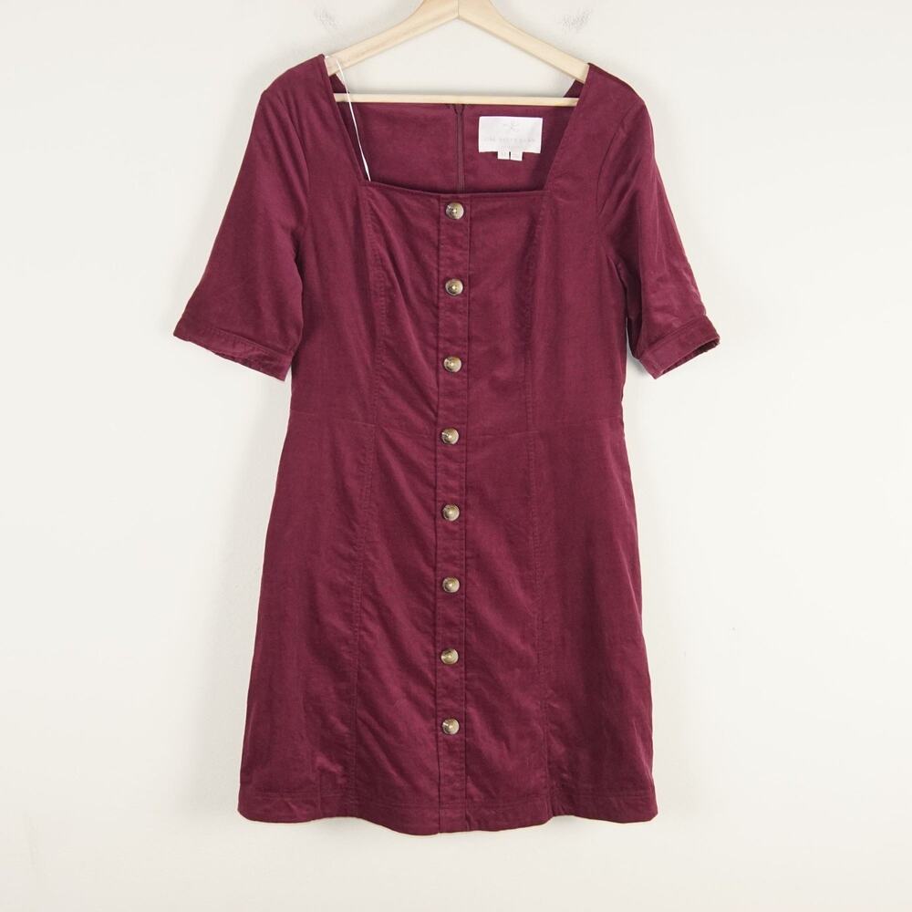 Gal Meets Glam Antonia Square Neck Maroon Red Corduroy Mini Dress Womens Sz 12